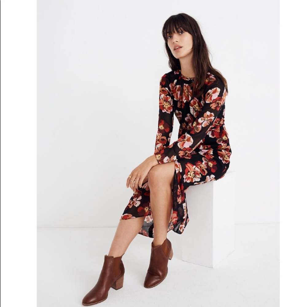 Madewell french rose shirred midi dress